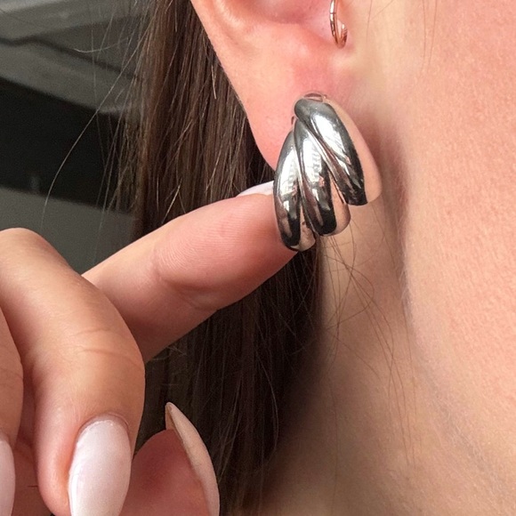 Triple loop silver earrings (925) - Picture 5 of 5